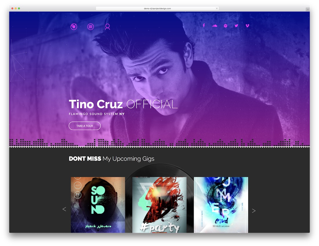 modèle de page de destination adobe muse promo artiste dj