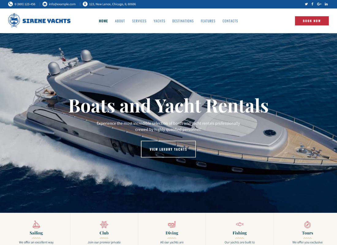 Sirène | Thème WordPress pour services de location de yachts et location de bateaux