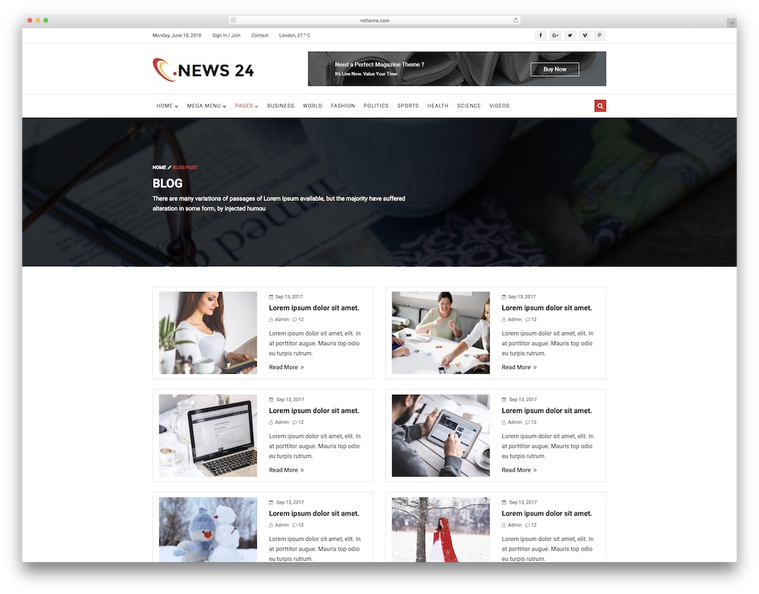 modèle de site Web d'écrivain de news 24