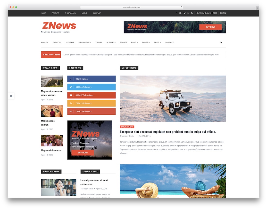 modèle de site Web d'écrivain znews