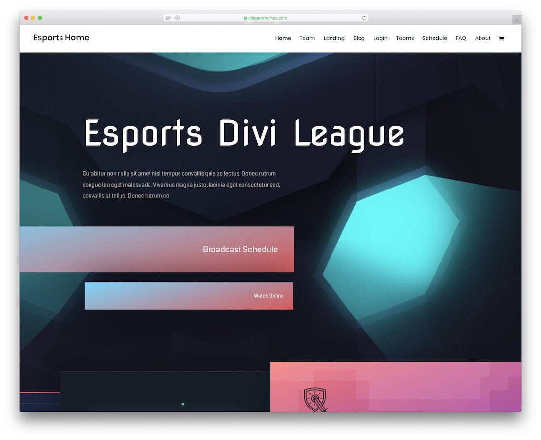 divi esports Website-Vorlagendesign