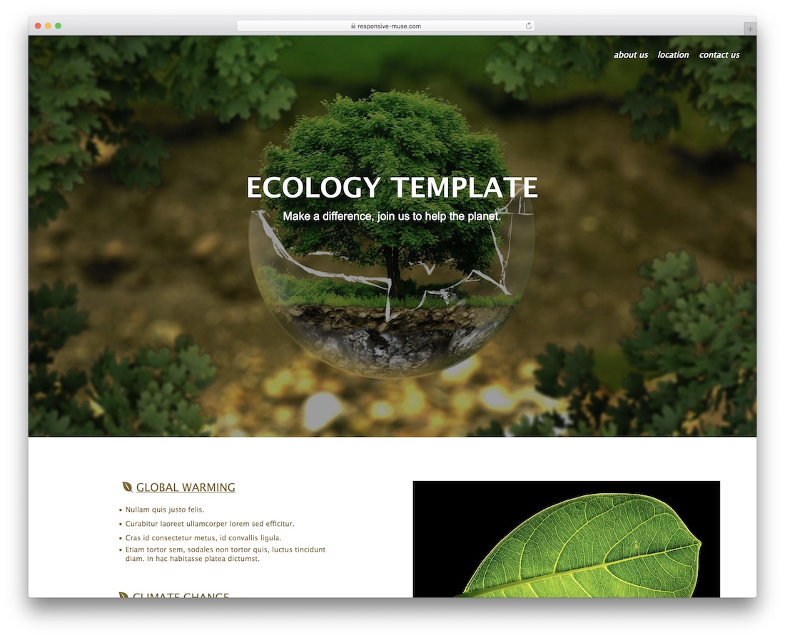 modèle de muse adobe gratuit pour l'écologie