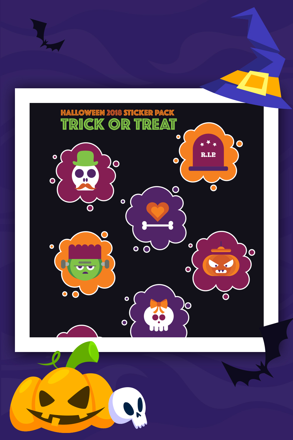 Pacote de adesivos de Halloween: ilustração de doces ou travessuras