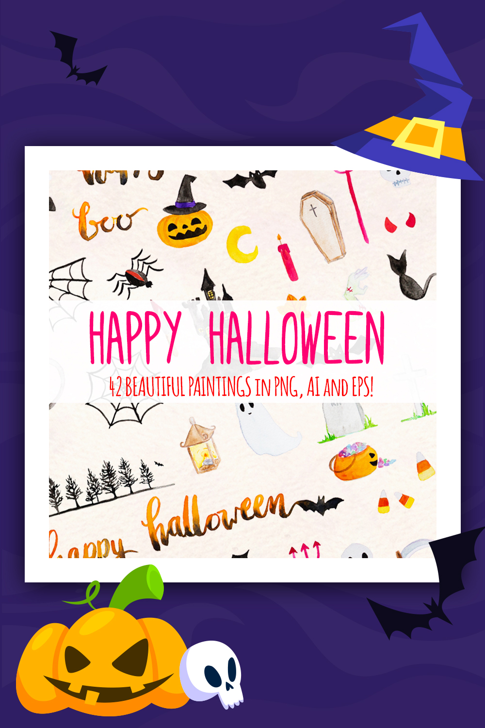 Ilustração de 42 elementos assustadores de Halloween