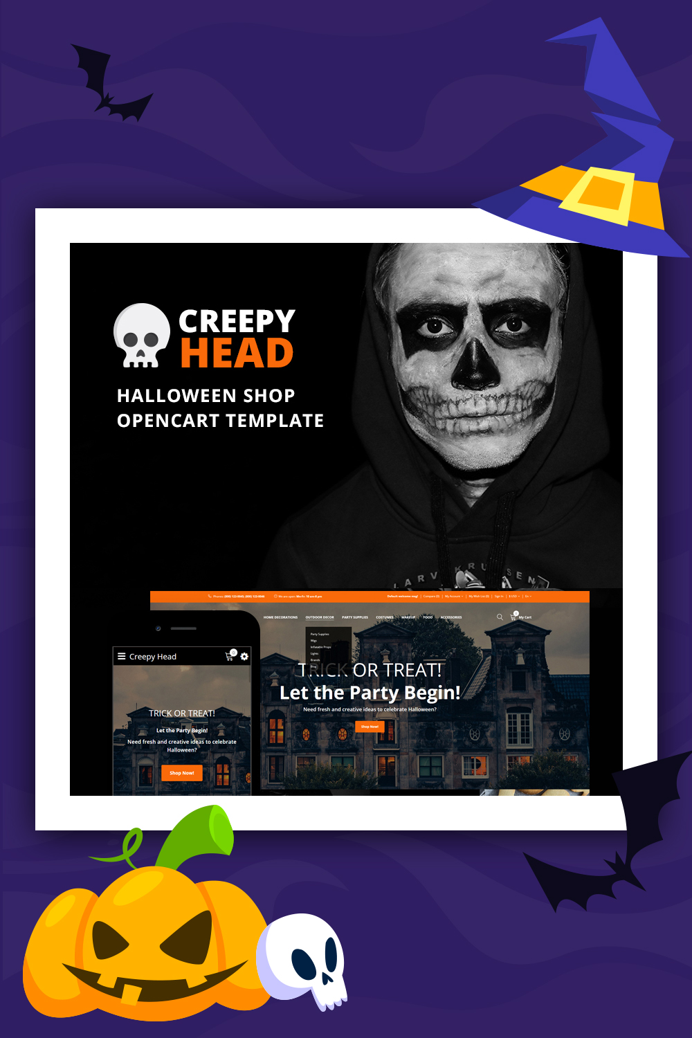 Cabeça assustadora - modelo OpenCart da loja de Halloween