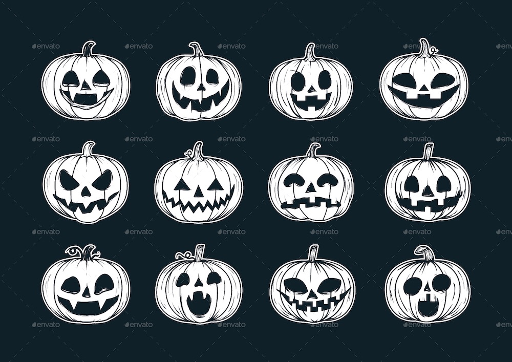 abóboras de halloween desenhadas à mão
