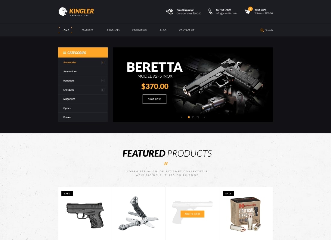 Kingler | Thème WordPress pour magasin d'armes et entraînement aux armes à feu