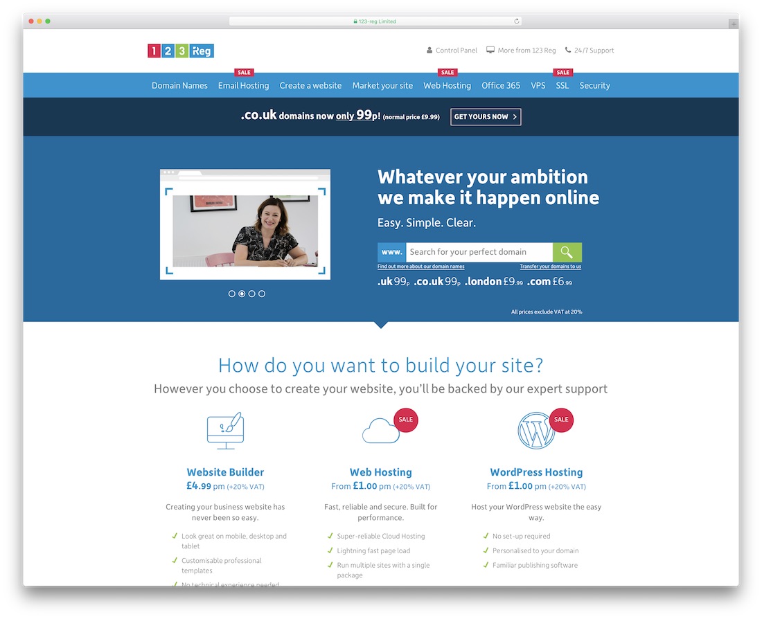 123 reg hébergement Web pour site Web personnel