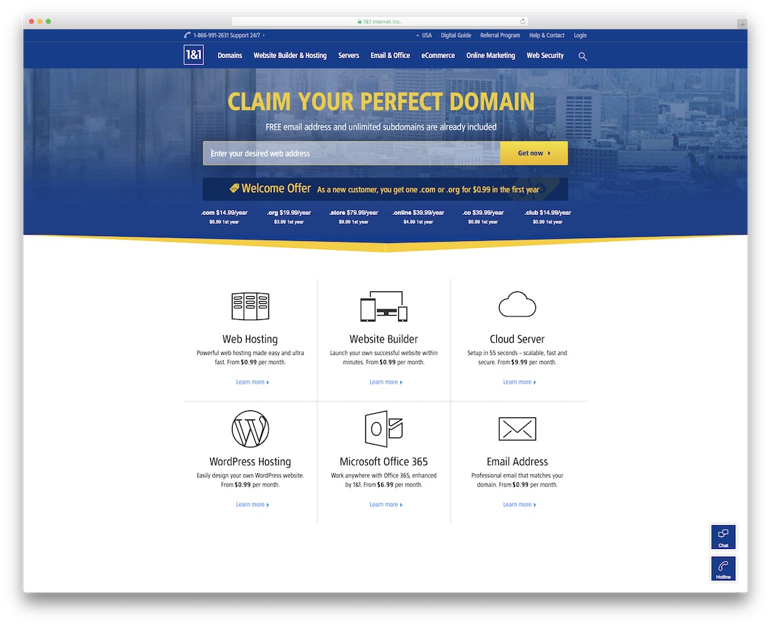 Hébergement Web 1and1 pour site Web personnel