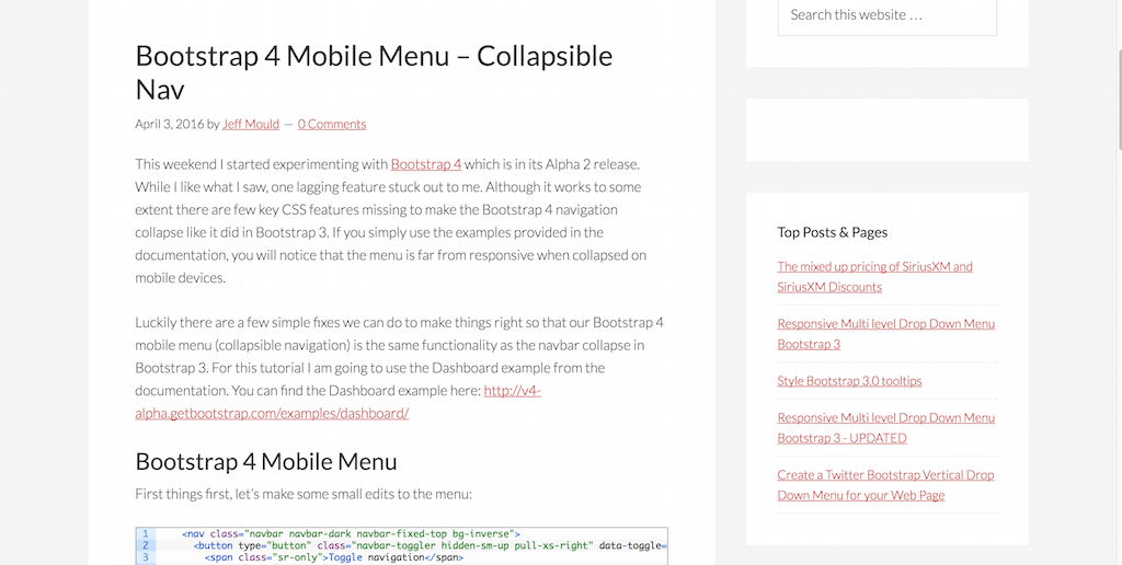 Bootstrap 4 Mobile Menü – Zusammenklappbares Navi