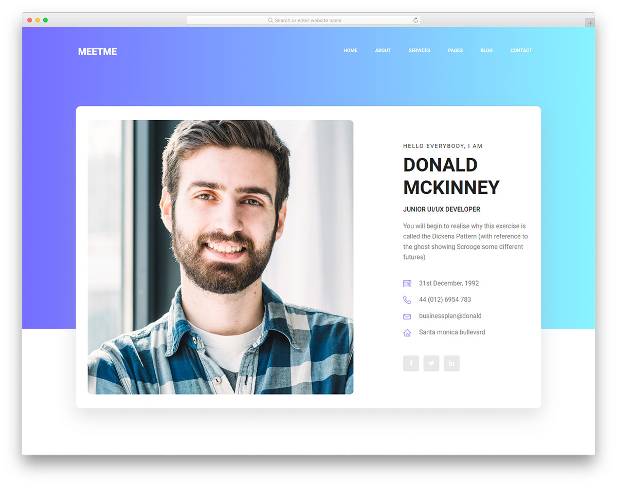 meetme - modèle de site Web personnel