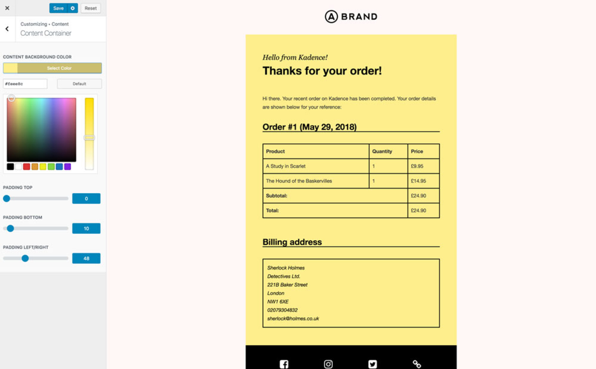 Personnalisateur d'e-mails WooCommerce réactif