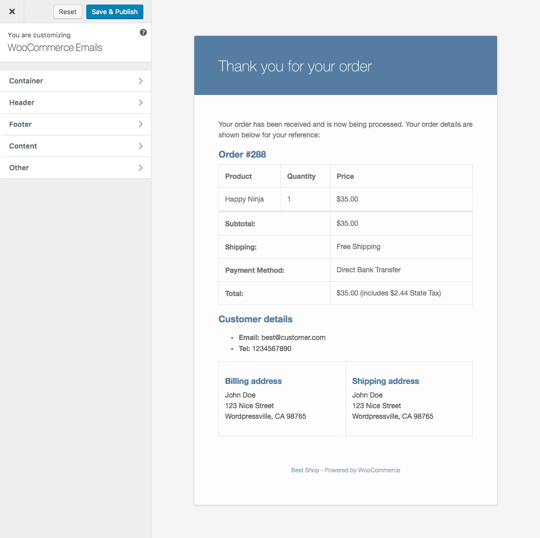 Personnalisateur d'e-mail WooCommerce convivial
