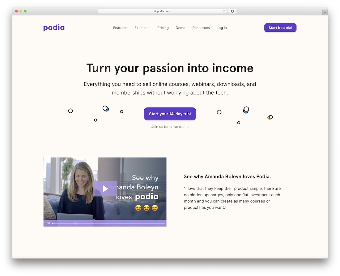 plateforme podia pour vendre des webinaires de cours