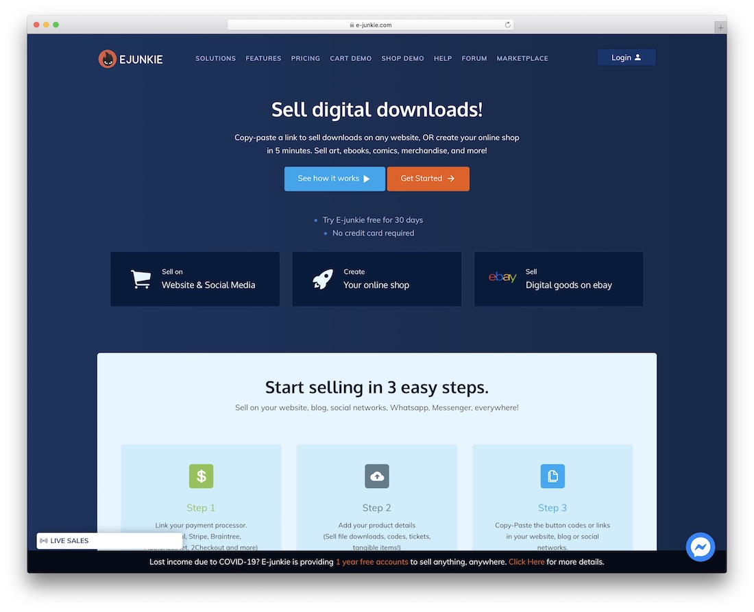 Plateforme e-junkie pour la vente de produits numériques