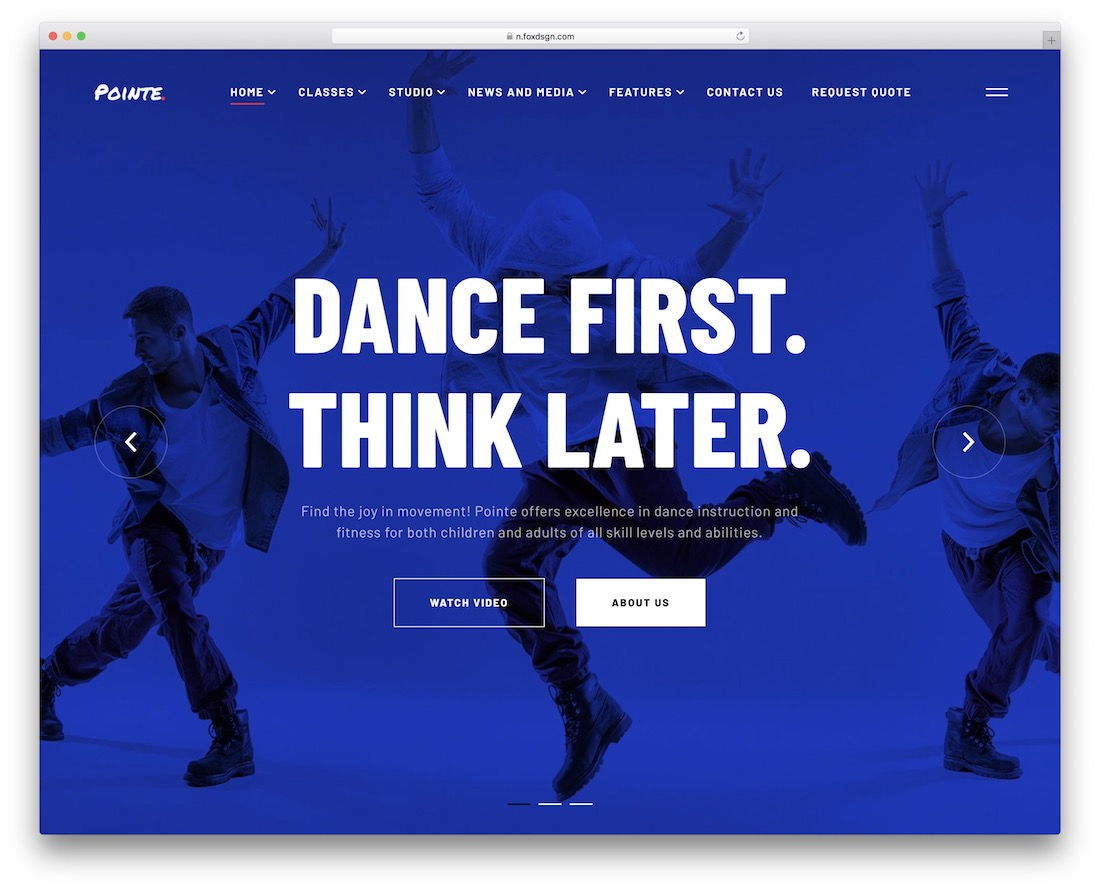 pointe wordpress motyw dla studiów tańca