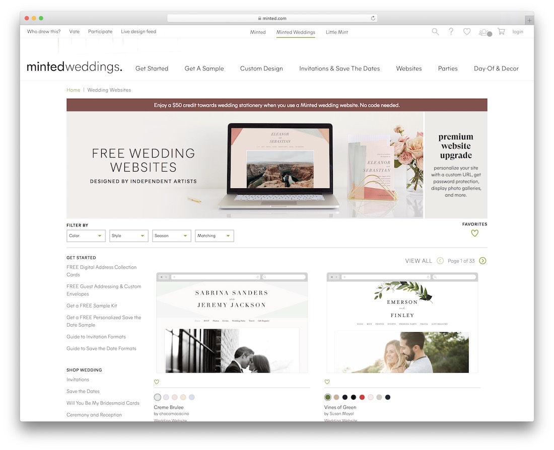 créateur de site Web de mariage frappé