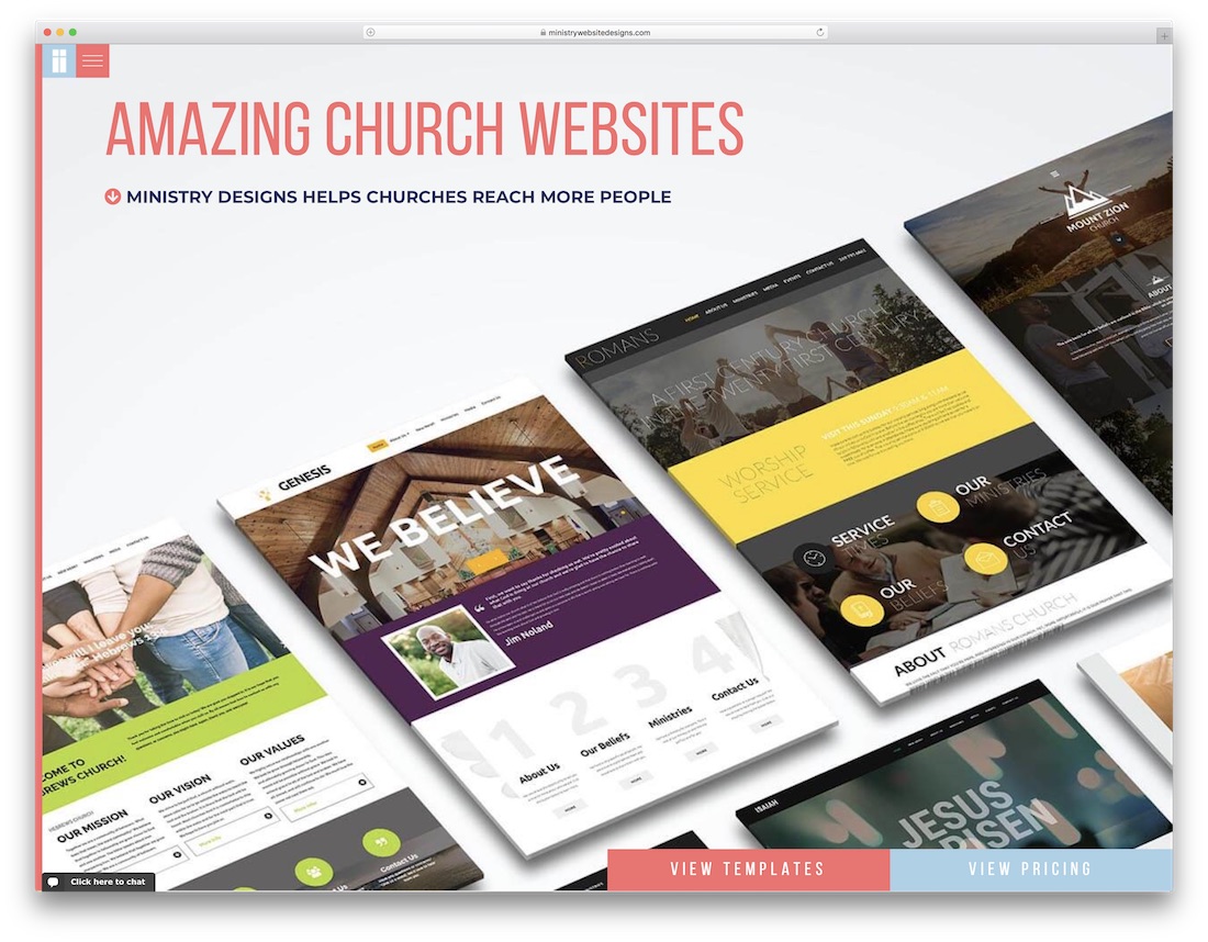 le ministère conçoit le constructeur de site Web d'église