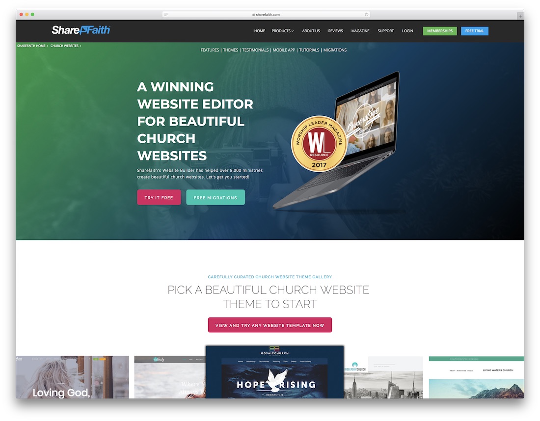 constructeur de site Web d'église sharefaith