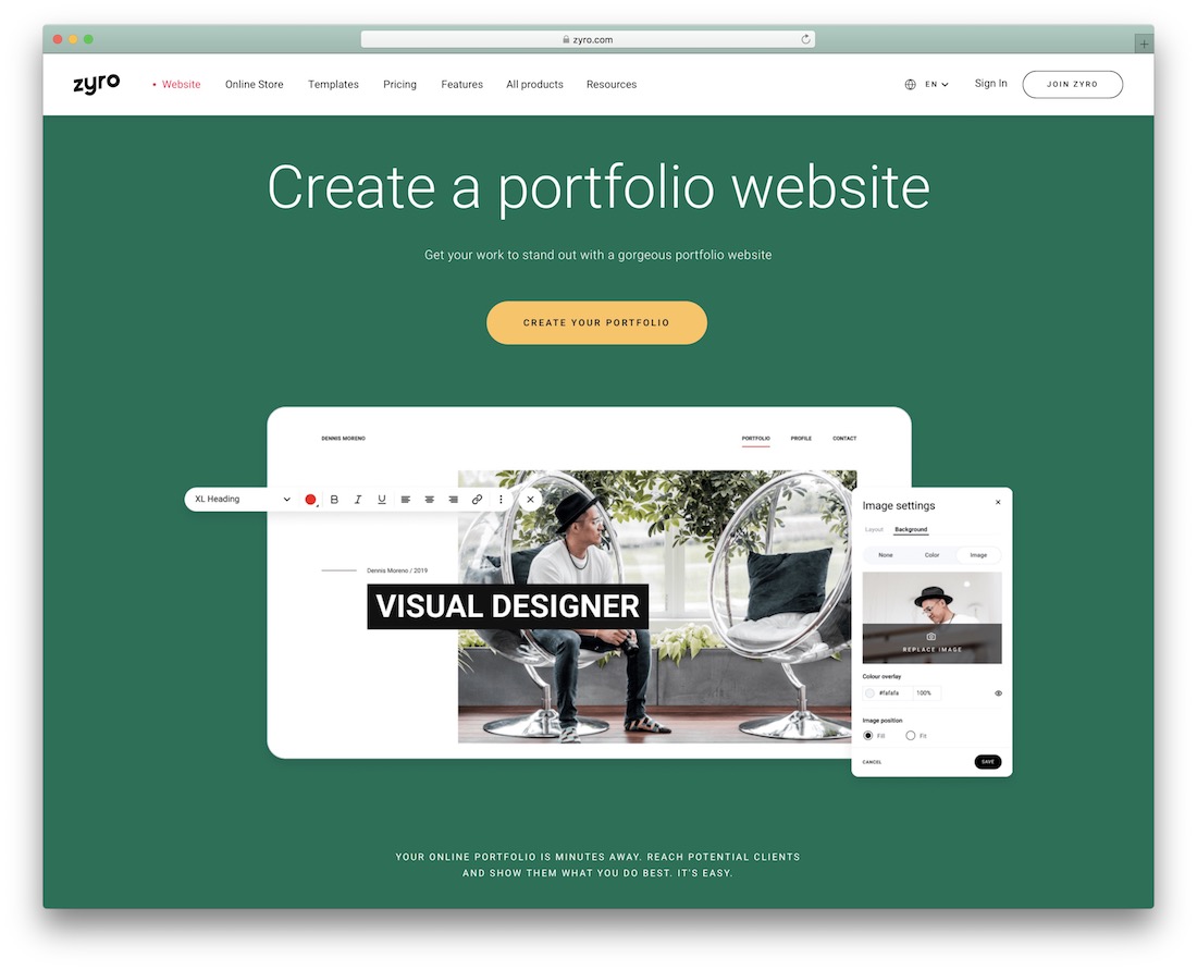 zyro portfolio kreator stron internetowych