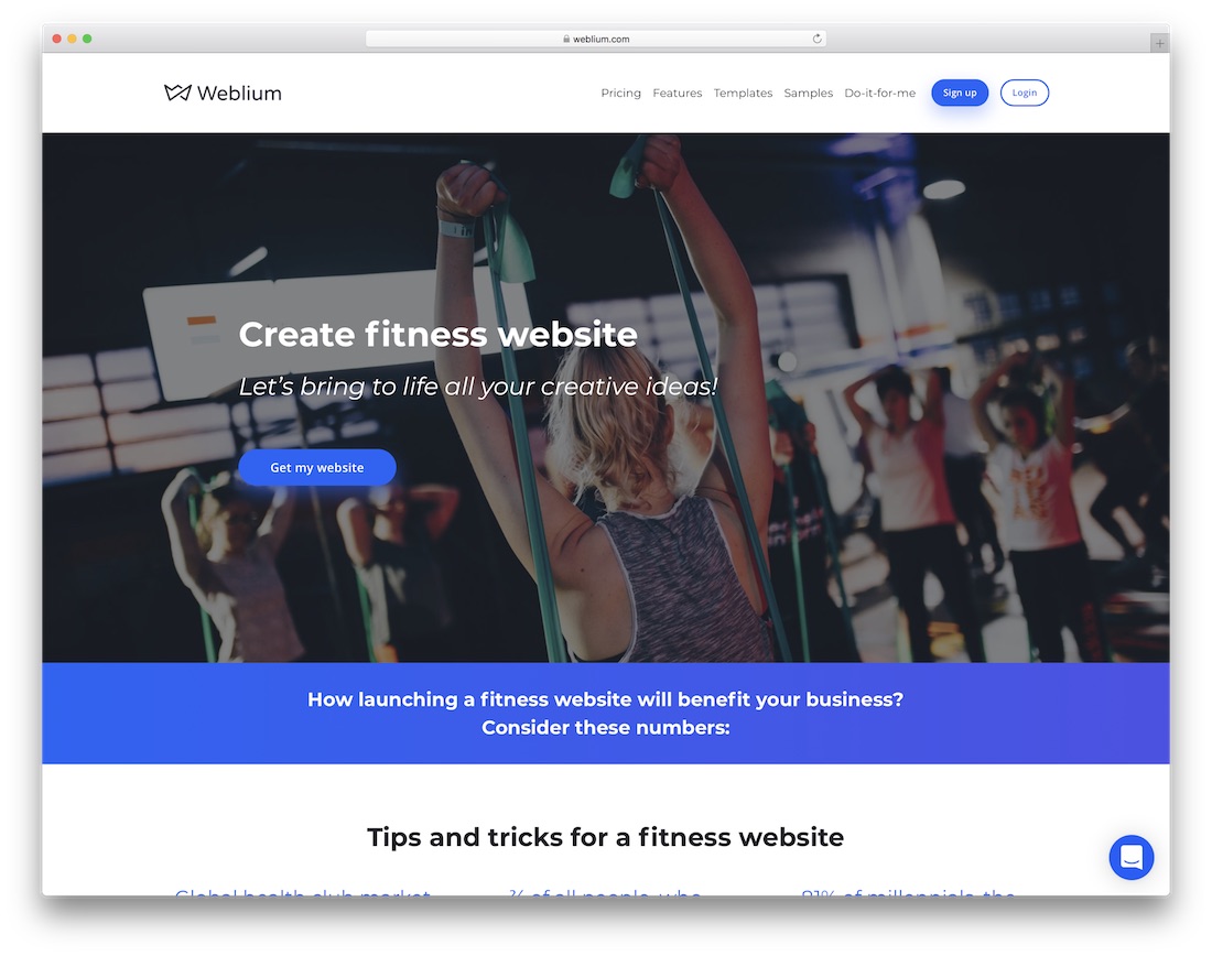 constructeur de site web weblium pour studio de fitness