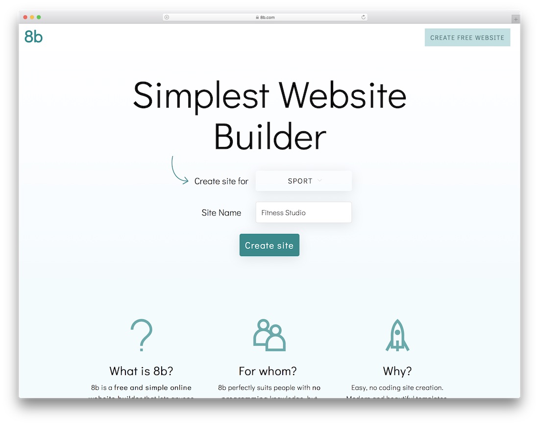 Constructeur de site Web 8b pour studio de fitness