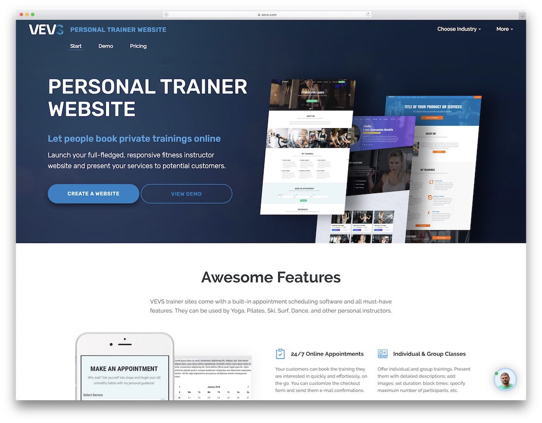 constructeur de site Web vevs pour studio de fitness