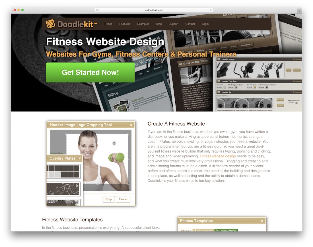 constructeur de site Web doodlekit pour studio de fitness