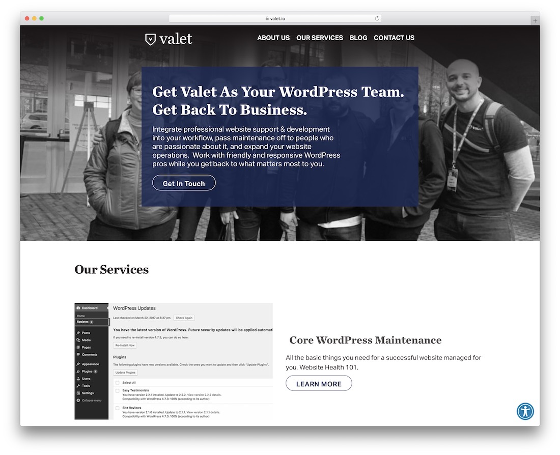 valet usługa konserwacji wordpress