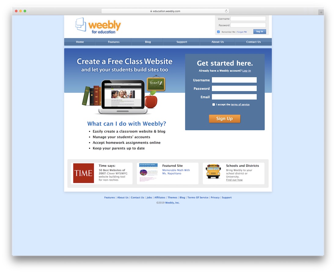 constructeur de sites Web pour les écoles et les enseignants weebly