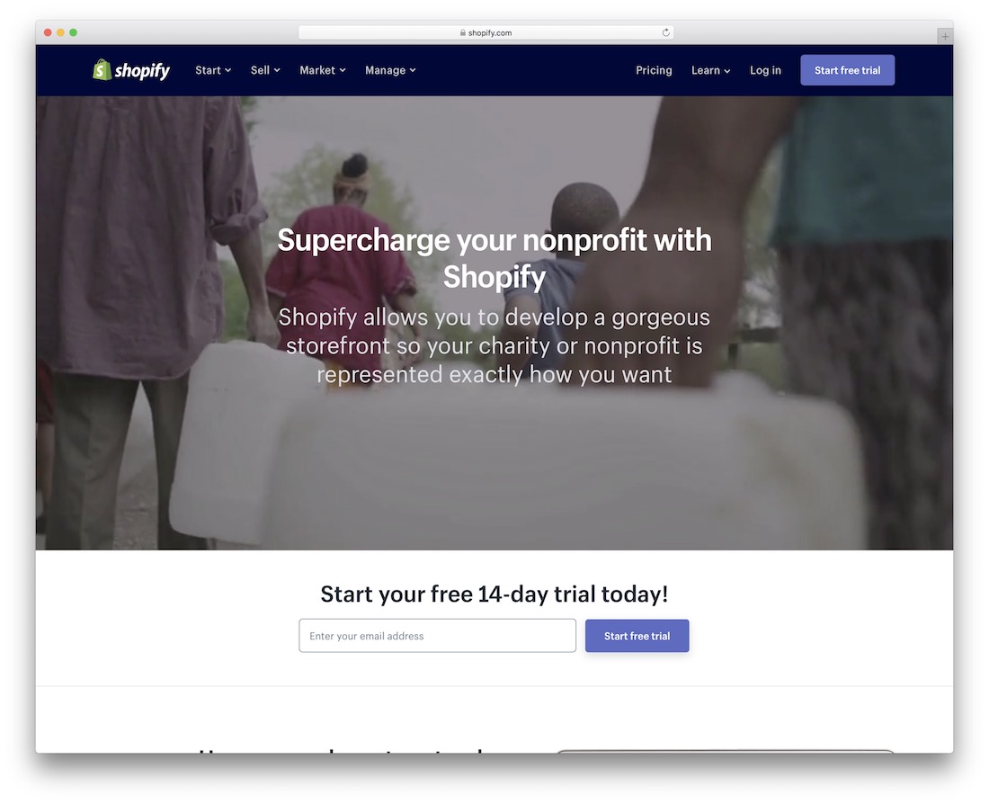 Shopify kreator stron internetowych dla organizacji non-profit