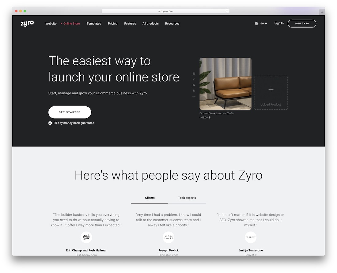 Kreator stron internetowych zyro e-commerce