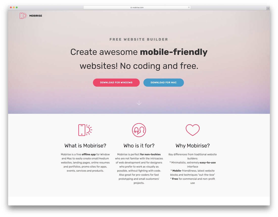 mobirise darmowy kreator stron internetowych z funkcją przeciągania i upuszczania