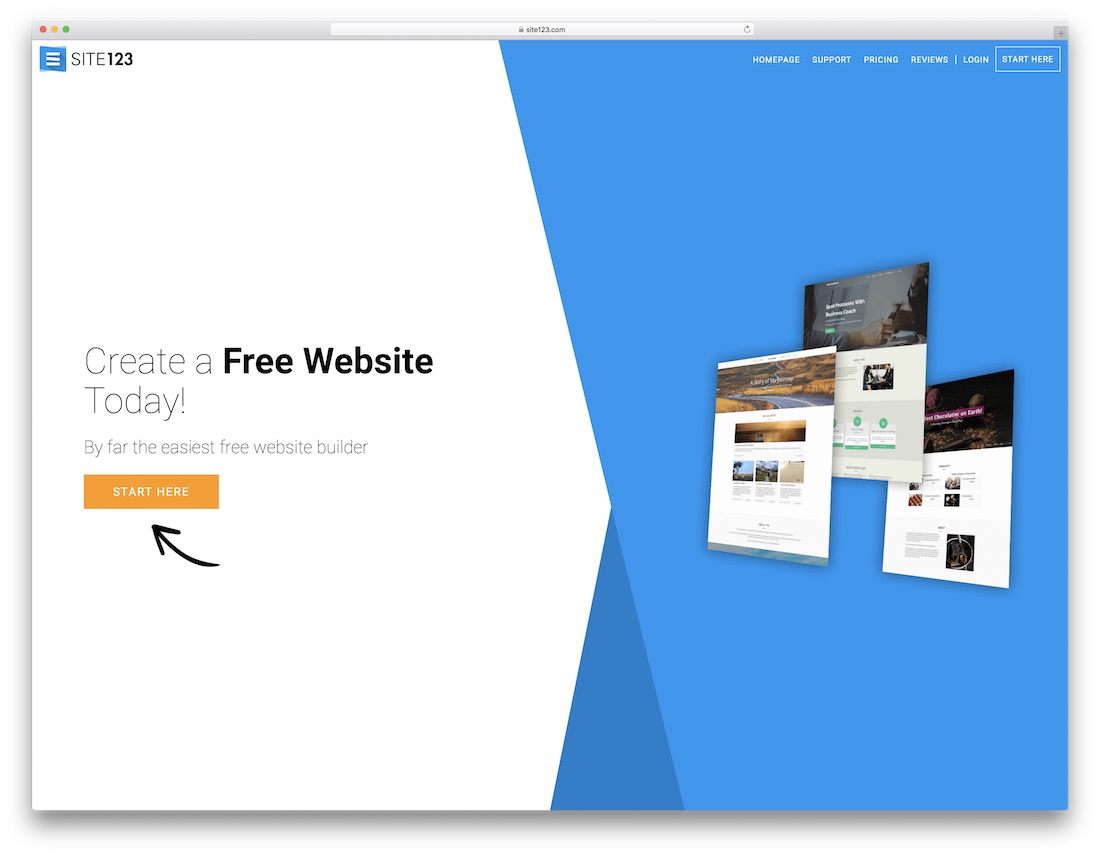 site123無料ポートフォリオウェブサイトビルダー