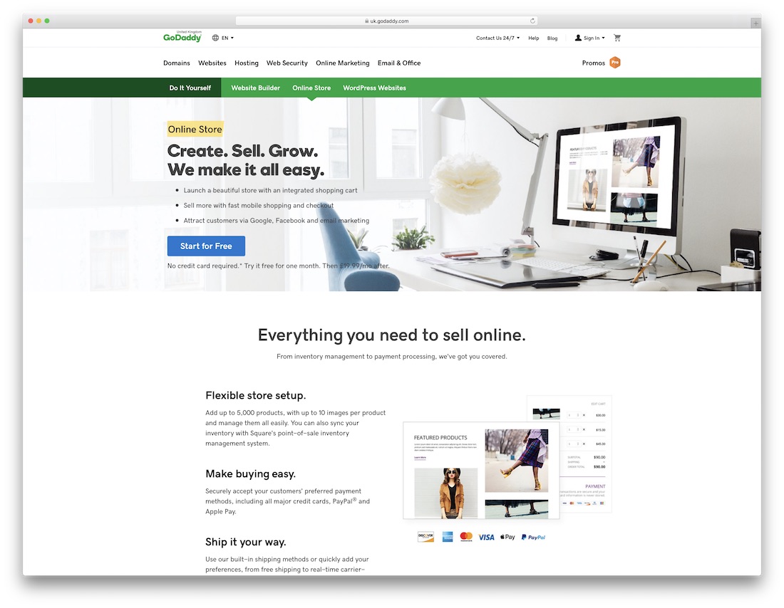 Godaddy 저렴한 전자 상거래 웹 사이트 빌더