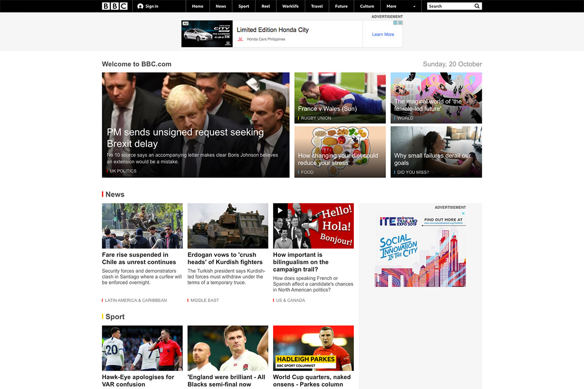 Strona z wiadomościami BBC