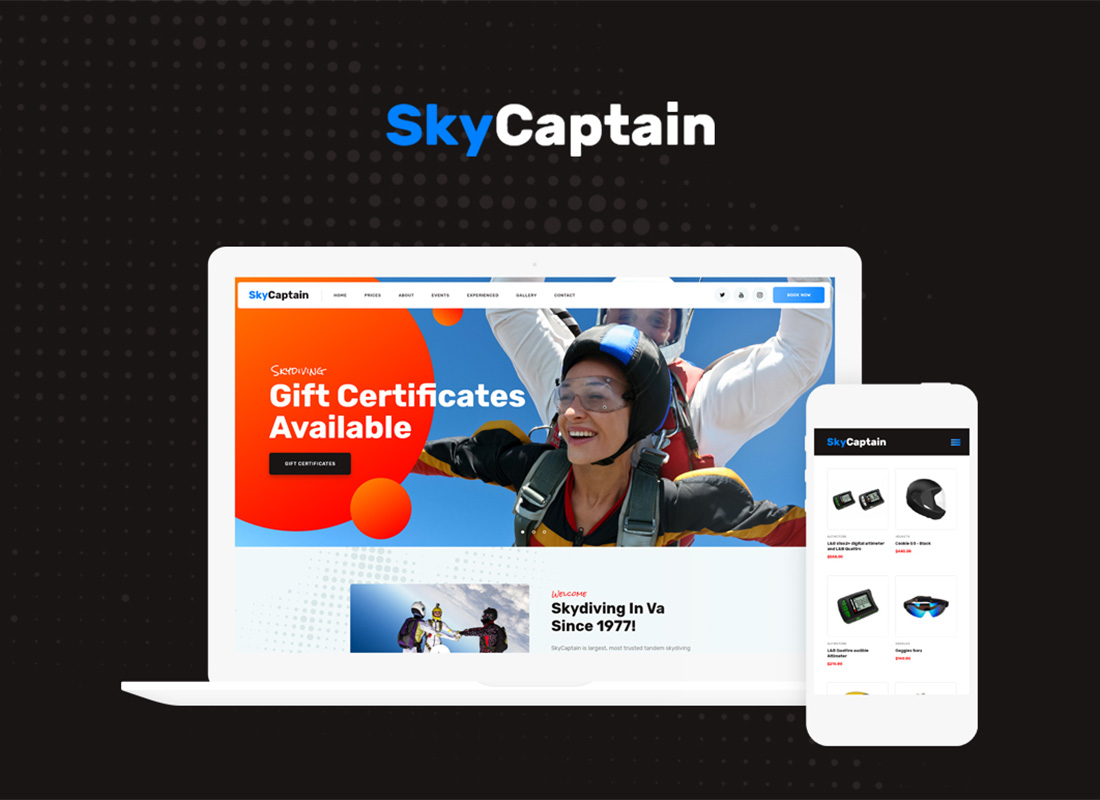 SkyCaptain | Motyw WordPress ze spadochroniarstwem i lotami ekstremalnymi
