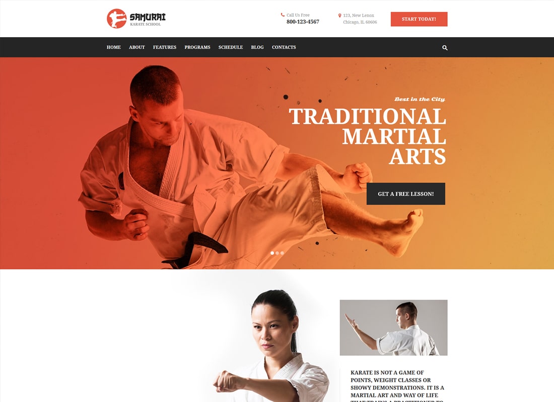 Samuraj | Motyw WordPress Szkoła Karate i Centrum Fitness