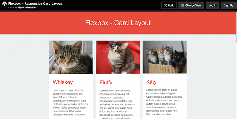 Mise en page de carte réactive avec Flexbox