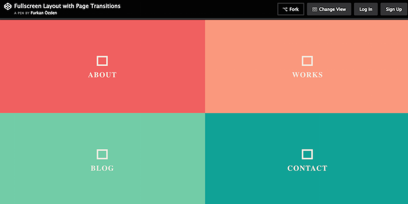 Mise en page plein écran avec transitions de page