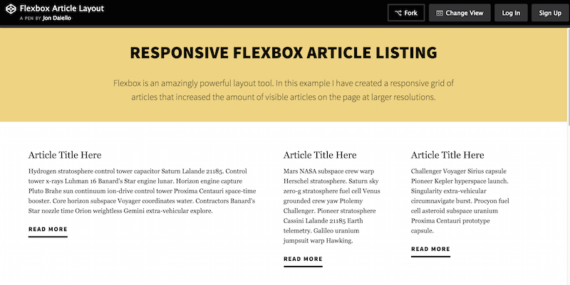 Mise en page de l'article Flexbox