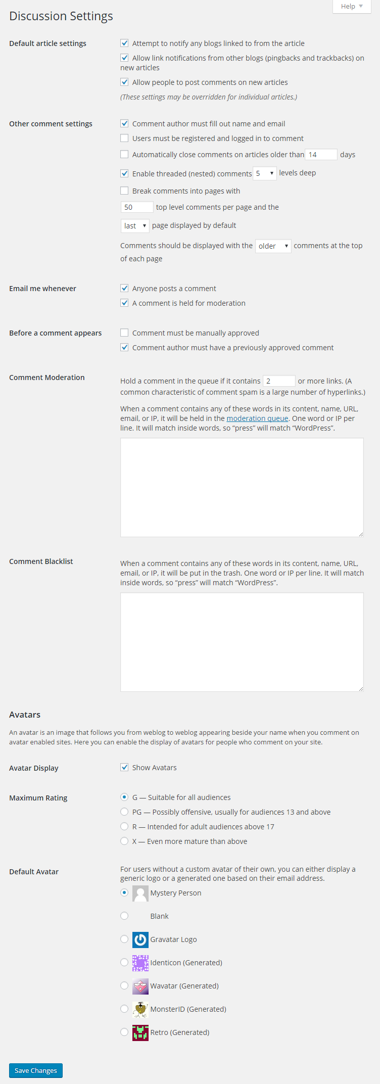 pengaturan diskusi wordpress
