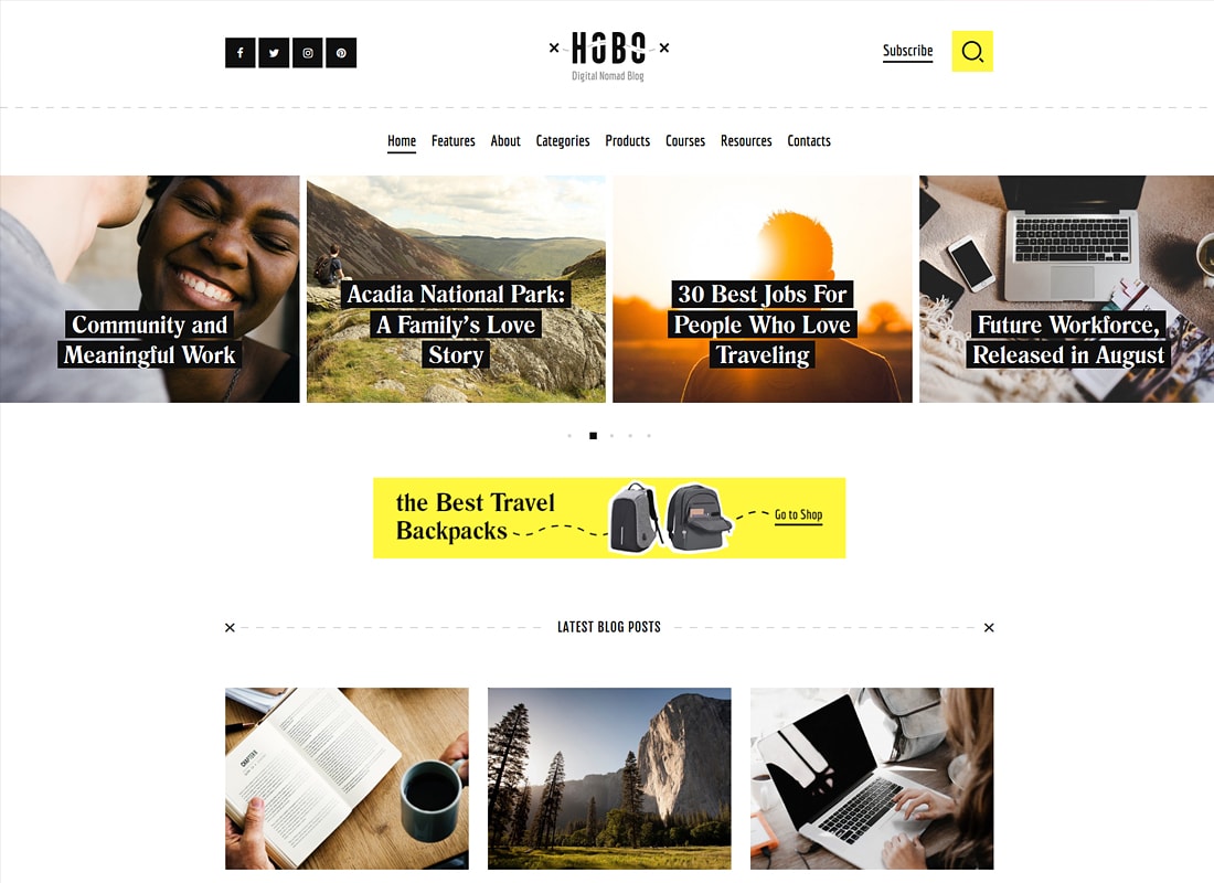 Hobo | Tema WordPress Blog Gaya Hidup Travel Nomad Digital