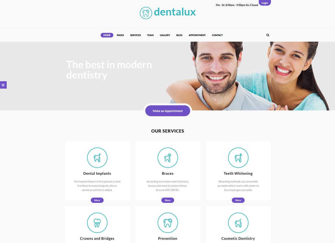 Dentalux | Un tema WordPress per dentisti medici e sanitari
