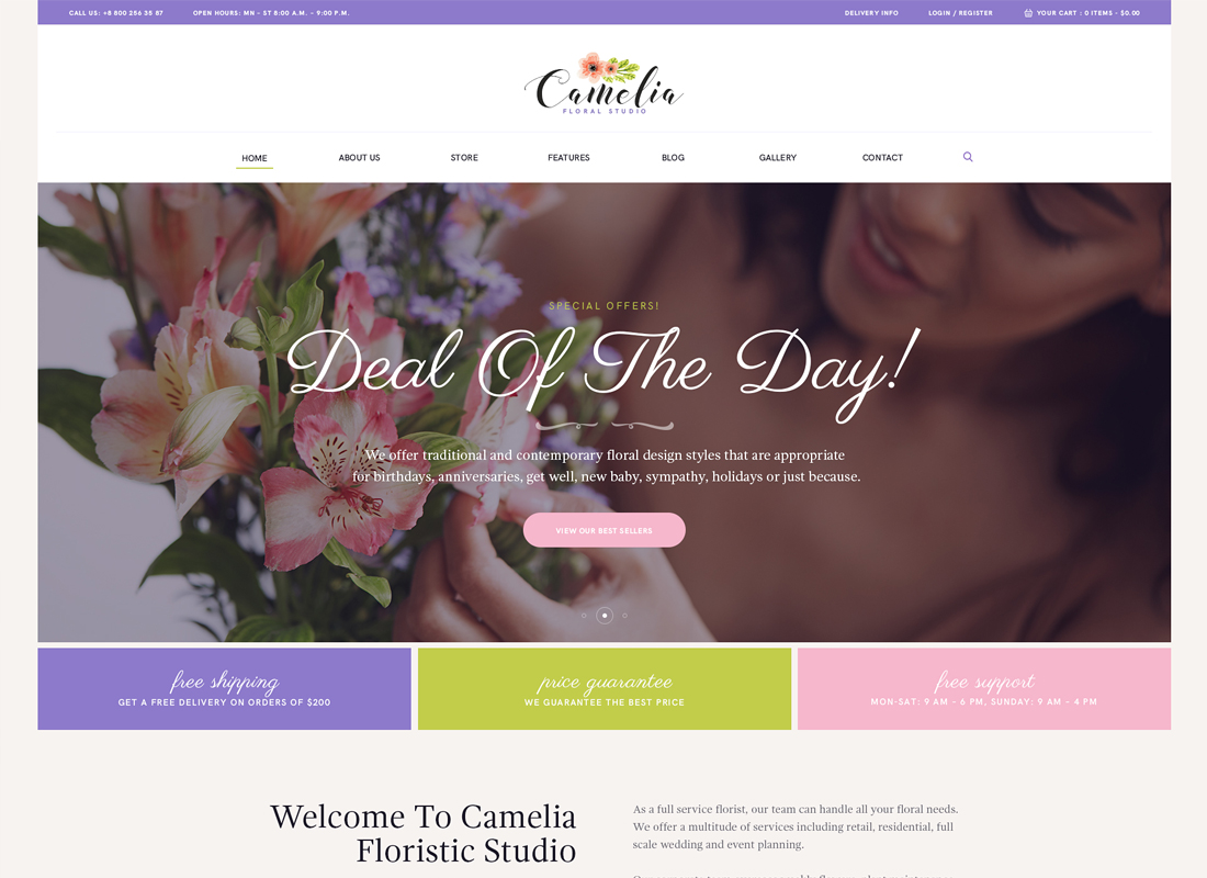 Camelia | Un tema WordPress per fioristi in studio floreale