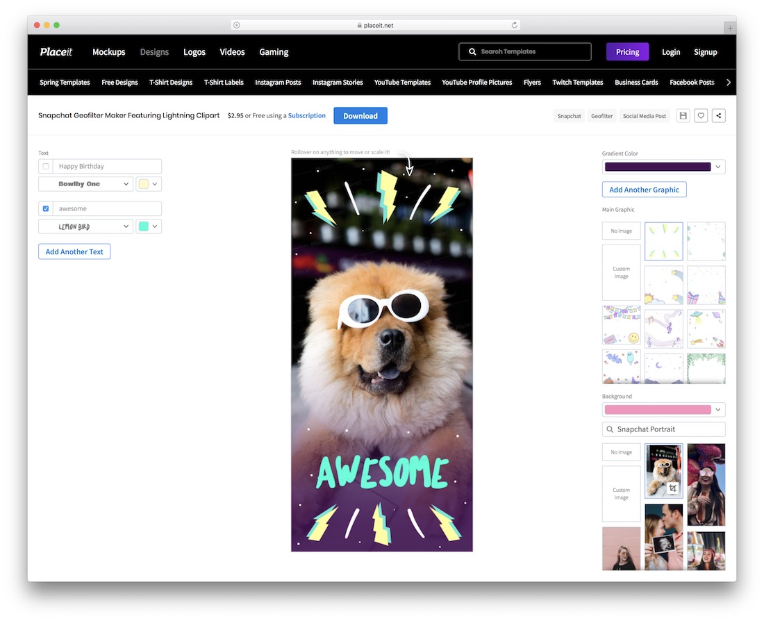 creatore di geofiltri snapchat con clipart di fulmini