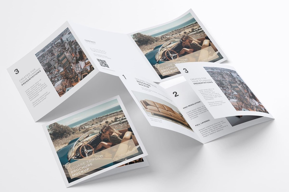 Мокапы брошюр Square Trifold