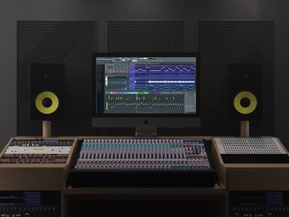 imac pro plus machetă de studio de sunet