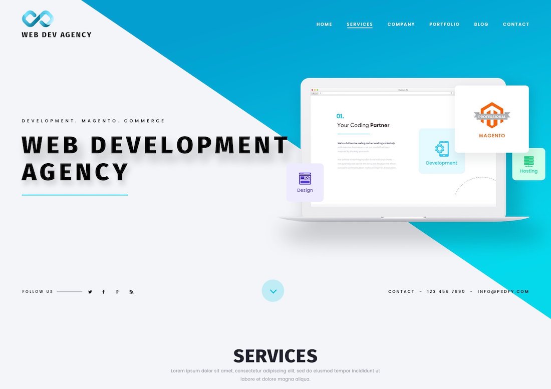 web dev agensi satu halaman situs web psd