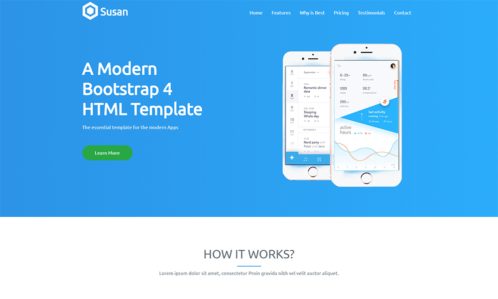 Susan - Șablon HTML5 de destinație a aplicației Șablon de pagină de destinație